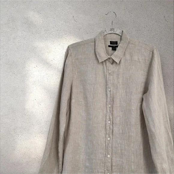 J.Crew Slim Fit Perfect Shirt Baird McNutt Irish Linen Oatmeal Tan Size 12 - Picture 2 of 7